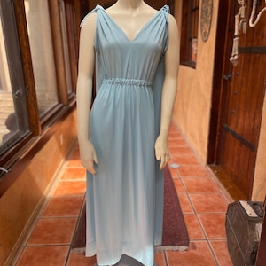 Vintage 70s Levoy's Light Blue Nightgown | Tie Shoulder | Grecian Goddess