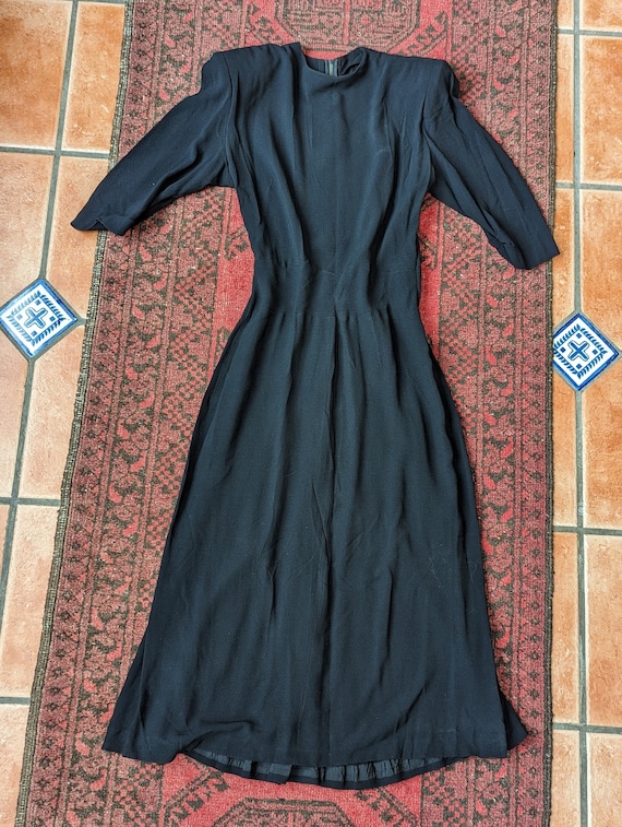 40s Black Crepe Dress, Medium