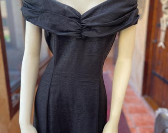80s Black Off-the-Shoulder Gown by Loralie, Medium