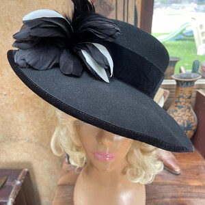Vintage Black Wide Brim Hat With Feathers - Etsy display picture 3