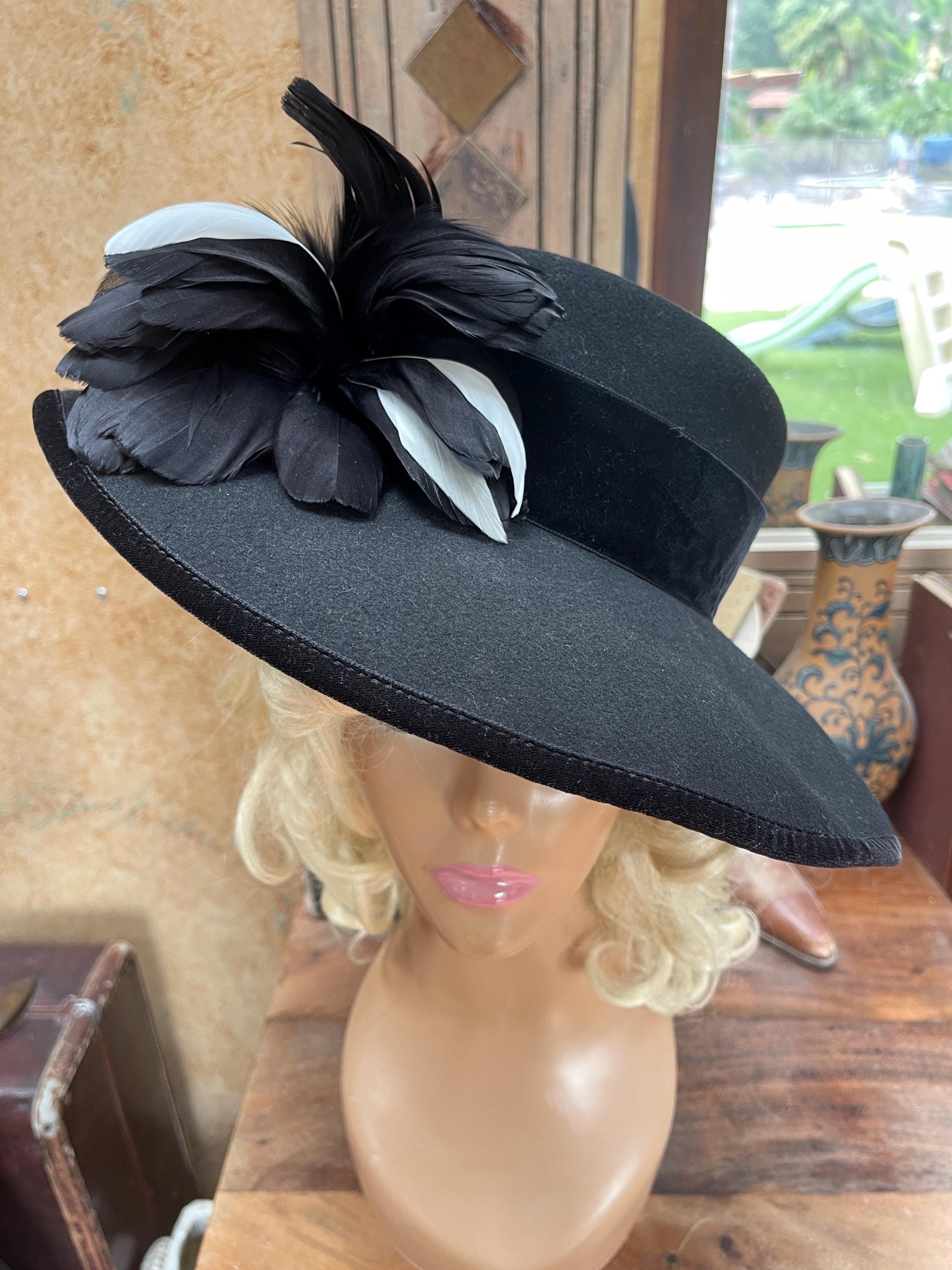 Vintage Georgi Sapphire Blue Straw Raffia Wide Brim Bow Accent Boater Derby Hat Georgi main image 3