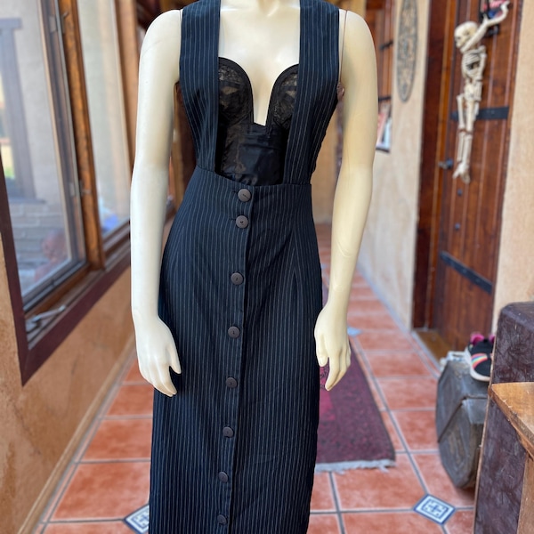 Vintage Pinstripe Pinafore Skirt, S/M