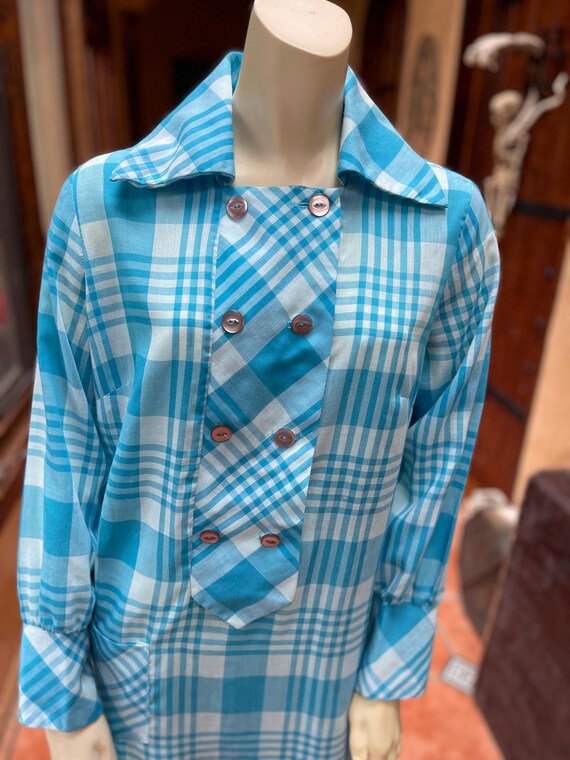 Vintage Blue Plaid Housedress - image 2