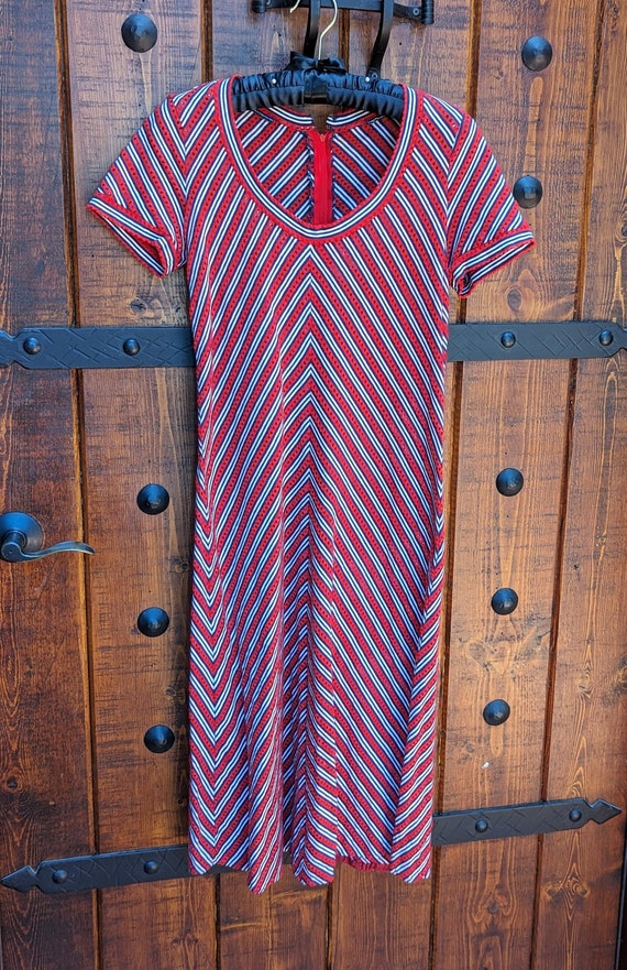 Vintage Red White Blue Chevron Dress