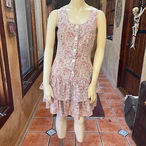 90s RAMPAGE Floral Drop Waist Ruffled Sleeveless Dress S/M