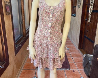 90s RAMPAGE Floral Drop Waist Ruffled Sleeveless Dress S/M