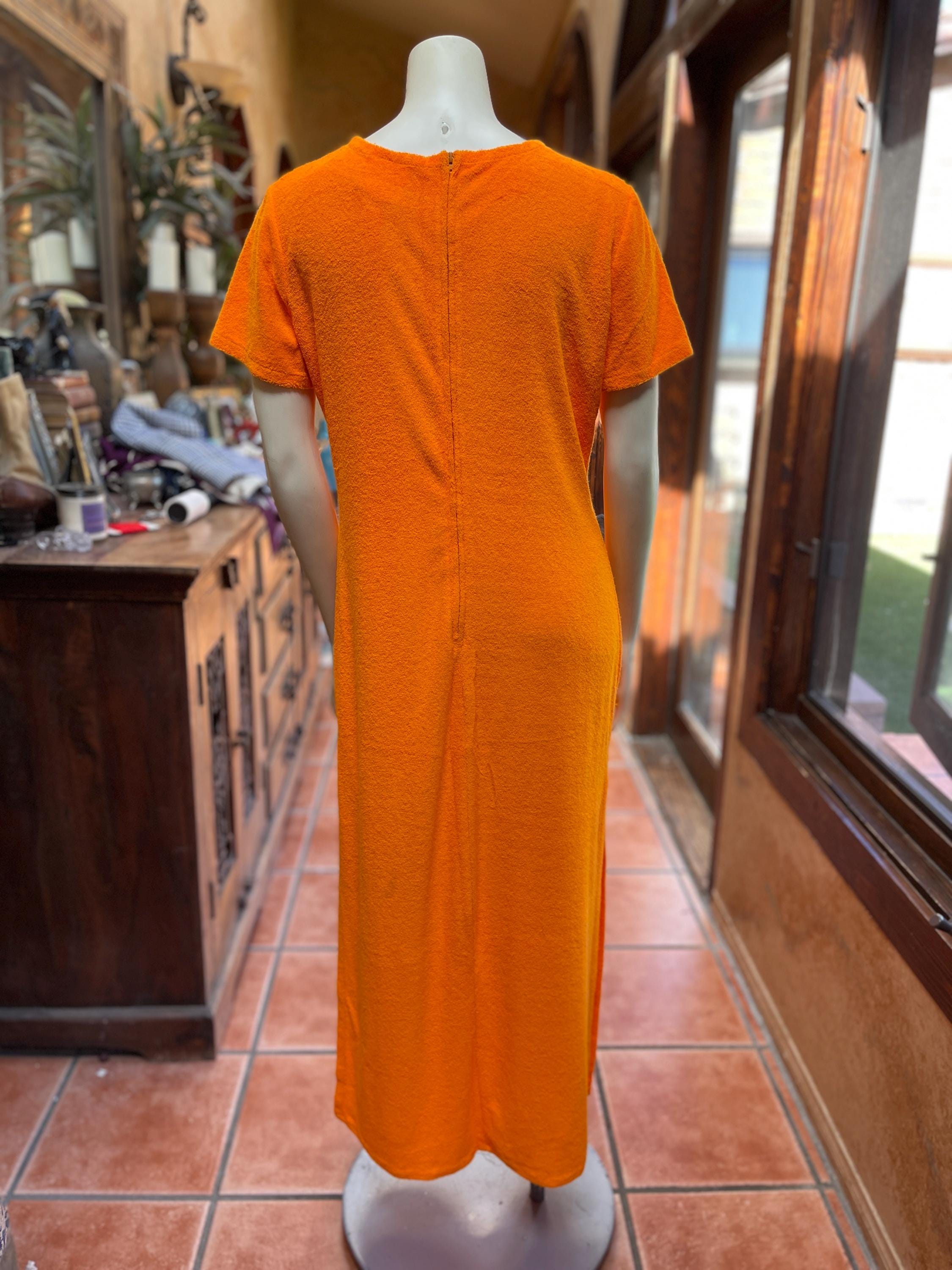 70s Orange Terry Cloth Dress/coverup M/L - Etsy