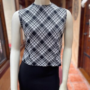 90s Black and White Plaid Sleeveless Top, Medium