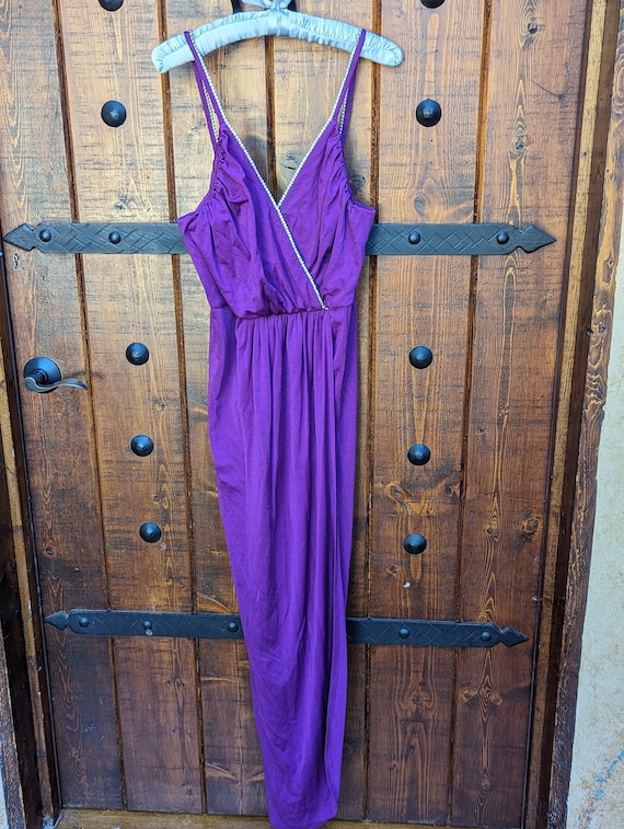 70s Purple Maxi Dress Spaghetti Straps with Rhines