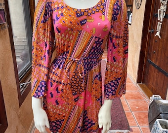60s/70s Mod Mini Dress with Bell Sleeves
