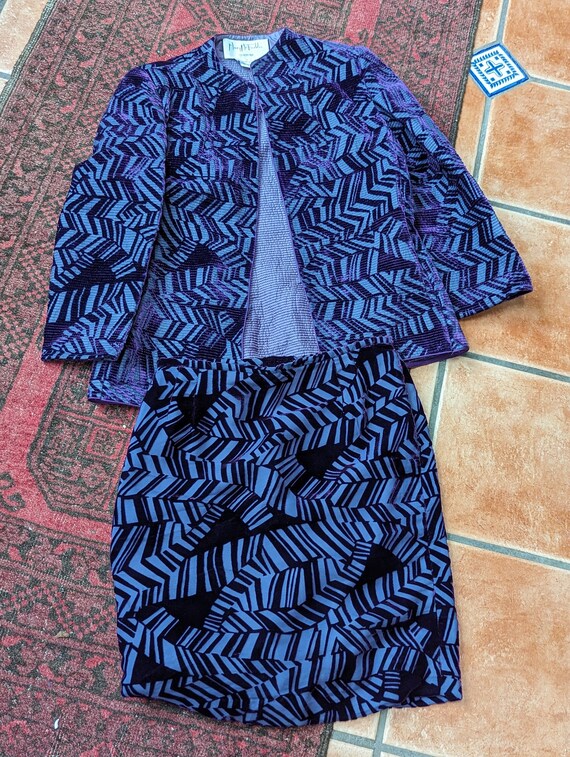 90s Mary McFadden Pattern Print Purple Vintage Ens