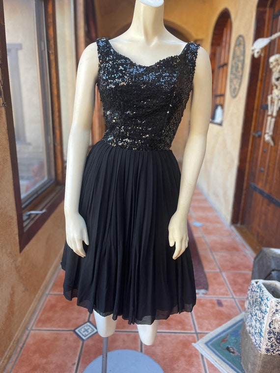 Vintage Black Sequin Fit and Flare Party Dress, XS **AS-IS**