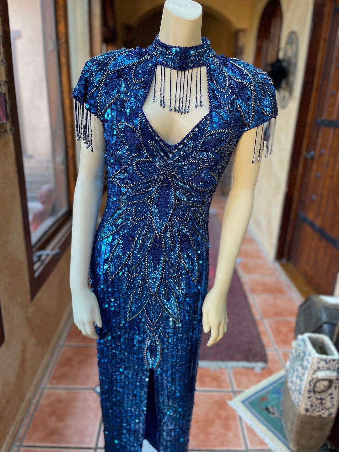 INTRIGUE 91014 Ocean Blue Beaded Dress main image 0