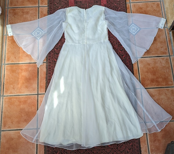 70s White Chiffon Angel Wing Gown - image 2