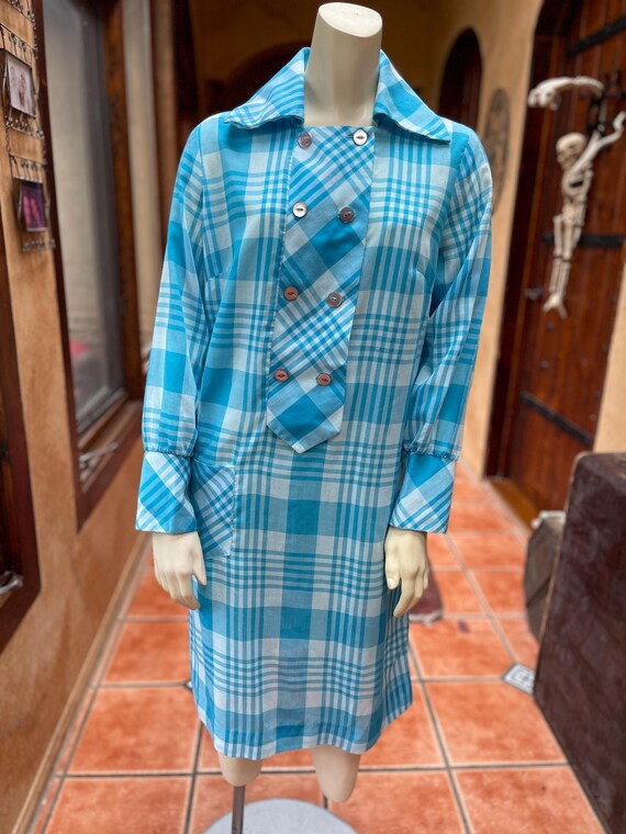 Vintage Blue Plaid Housedress - image 1
