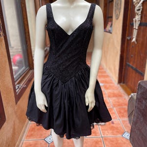 80s Jessica McClintock Gunne Sax Black Party Dress, Small *Slightly Wounded*