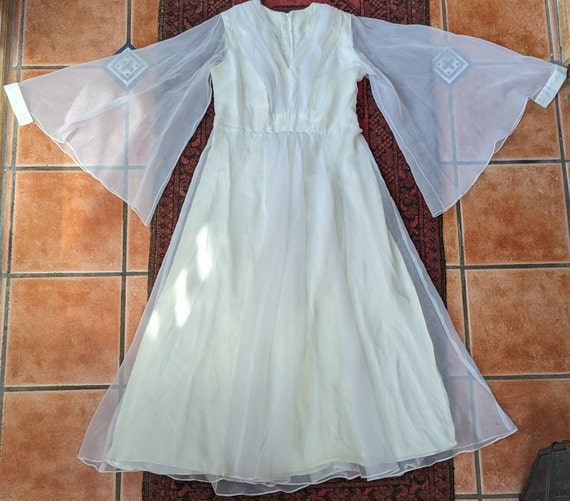 70s White Chiffon Angel Wing Gown - image 3