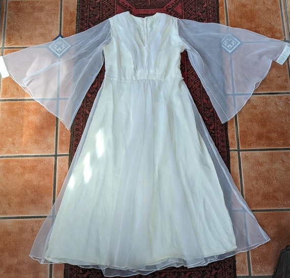 70s White Chiffon Angel Wing Gown - image 1