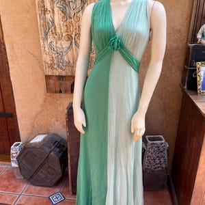 60s Colorblock Green Chiffon Gown by Elinor Gay **Wounded Bird**