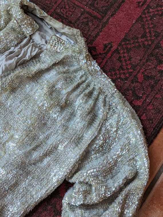 80s/90s I.Magnin Silver Beaded Sequin Duster - image 6