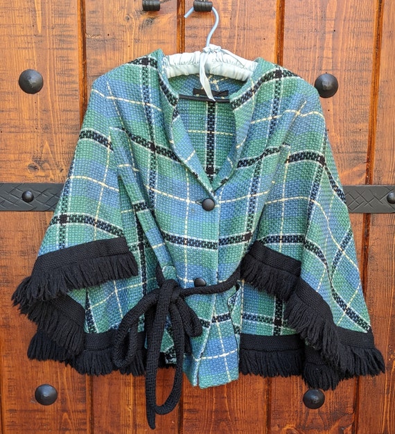 Vintage Scottish Wool Plaid Half Cape
