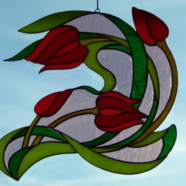 Tulips Tiffany Stained Glass Suncatcher Stained Glass Decor Stained Glass Window Hangings Glass Ornaments Stained Glass Panel Glass Art