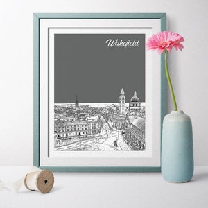 England Travel Poster, Wakefield Travel Poster, Wakefield Skyline, Wakefield Cityscape, Wakefield Art, Wakefield Landscape, England Poster