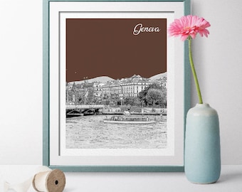 Switzerland Travel Poster,Geneva Art, Geneva Poster, Geneva Wall Art, Geneva Wedding, Switzerland Poster, Switzerland Art Quai du Mont-Blanc