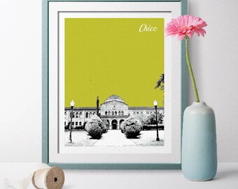 Chico, Chico University, California, Chico California, Chico Landscape, Chico Gift, Travel Poster, Chico Wall Art, Chico Skyline,