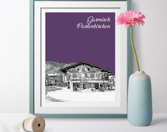 Germany Travel Poster, Garmisch Partenkirchen Travel Poster, Garmisch Partenkirchen Skyline, Germany Poster, Germany Art