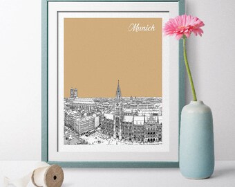 Germany Travel Poster, Munich Skyline, Munich Cityscape, Munich Art, Munich Poster, Munich Wall Art, Munich Landscape, Germany Poster