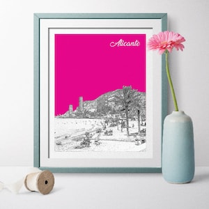 Plakat podróżniczy Alicante, prezent Alicante, wydruki Alicante, sztuka Alicante, plakat Alicante, sztuka ścienna Alicante, ślub Alicante, Playa Albufereta