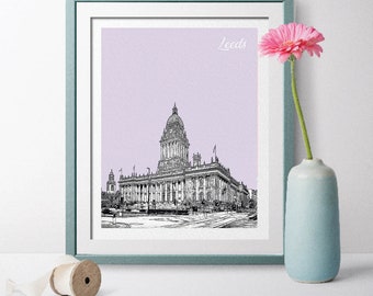 England Travel Poster, Leeds Travel Poster, Leeds Skyline, Leeds Cityscape, Leeds Poster, Leeds Wall Art, Leeds Landscape, Leeds Town Hall