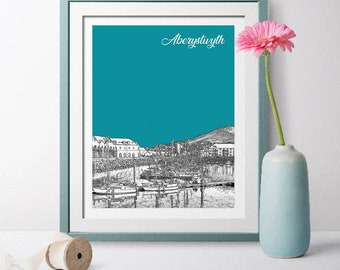 Wales Travel Poster, Aberystwyth Travel Poster, Aberystwyth Skyline, Aberystwyth Landscape, Wales Poster, Wales Art, Aberystwyth  Art