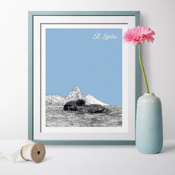 St. Lucia Travel Poster, St. Lucia Gift, St. Lucia Prints, St. Lucia Poster, St. Lucia Art The Pitons Lesser Antilles Caribbean