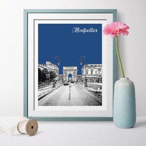 France Travel Poster, Montpellier Travel Poster, Montpellier Skyline, Montpellier Cityscape, France Poster, France Art Arc de Triomphe