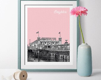 England Travel Poster,  Brighton Art, Brighton Poster, Brighton Wall Art, Brighton Landscape, England Poster, England Art, Brighton Pier