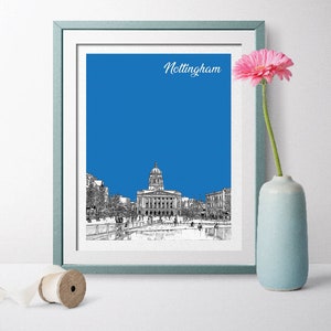 Nottingham Travel Poster, Nottingham Skyline, Nottingham Cityscape, Nottingham Wall Art, Nottingham Landscape, England Poster, England Art