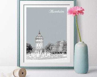 Germany Travel Poster, Mannheim Travel Poster,Mannheim Gift,Mannheim Prints, Mannheim Art, Mannheim Poster, Mannheim Wedding, Germany Poster