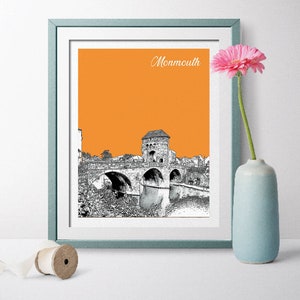 England Travel Poster, Monmouth Travel Poster, Monmouth Skyline, Monmouth Cityscape, Monmouth Art, monnow bridge, Monmouthshire Wales