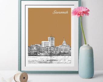 Savannah, Georgia, Savannah Georgia, Savannah Landscape, Savannah Gift, Travel Poster, Savannah Wall Art, Savannah Skyline