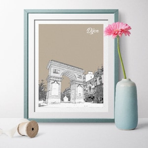 France Travel Poster, Dijon Travel Poster, Dijon Skyline, Dijon Cityscape, Dijon Art, Dijon Poster, Dijon Wall Art, Dijon Landscape