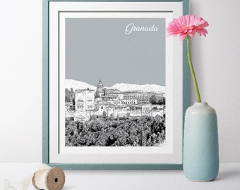 Alhambra Gift, Alhambra Prints, Granada Art, Alhambra Poster, Granada Wall Art, Alhambra Wedding, Spain Poster, Spain Art, Office Wall Art