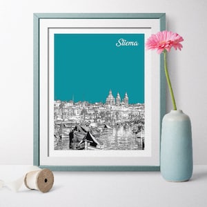 Malta Travel Poster, Sliema Gift, Sliema Prints, Sliema Art, Sliema Poster, Sliema Wall Art, Malta Poster, Malta Art Malta Sliema City
