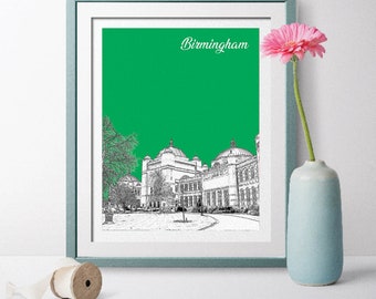 England Travel Poster, Birmingham Wall Art, Birmingham Landscape, England Poster, England Art, university of birmingham campus