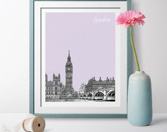 London Travel Poster, London Skyline, London Cityscape, London Art, London Poster, London Wall Art, London Landscape, Big Ben Britain