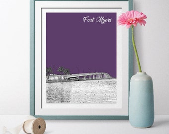 Fort Myers, Florida, Fort Myers Florida, Fort Myers Landscape, Fort Myers Gift, Travel Poster, Fort Myers Wall Art, Fort Myers Skyline