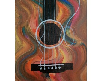 Original Abstract Guitar Painting: Acrylic A4 Music Wall Art