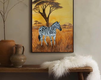 Zebra Watercolor Painting: African Savannah Art, Boho Nursery Decor