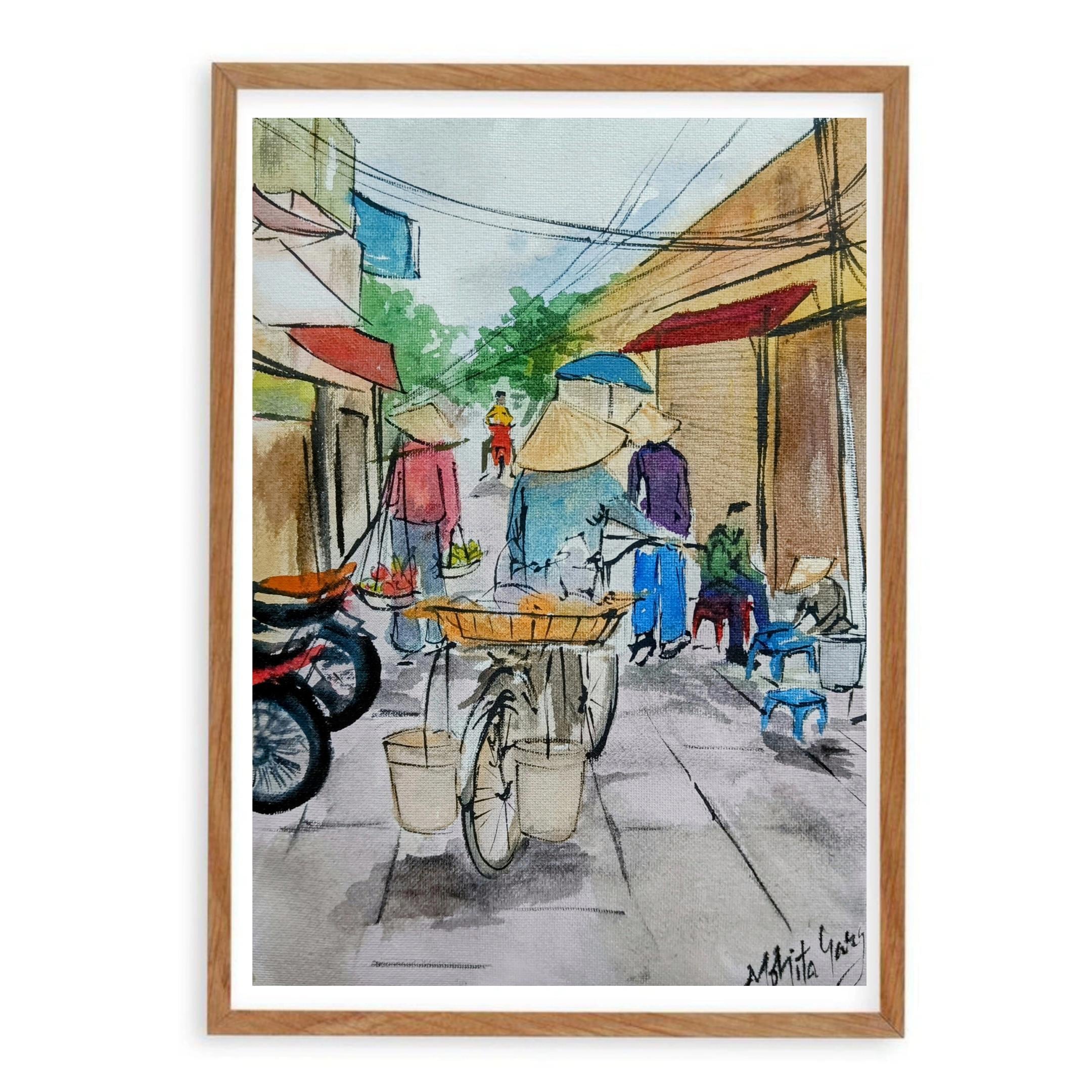 ベトナムの街並みの水彩画：東南アジアの旅のオリジナルアート - Etsy 日本
